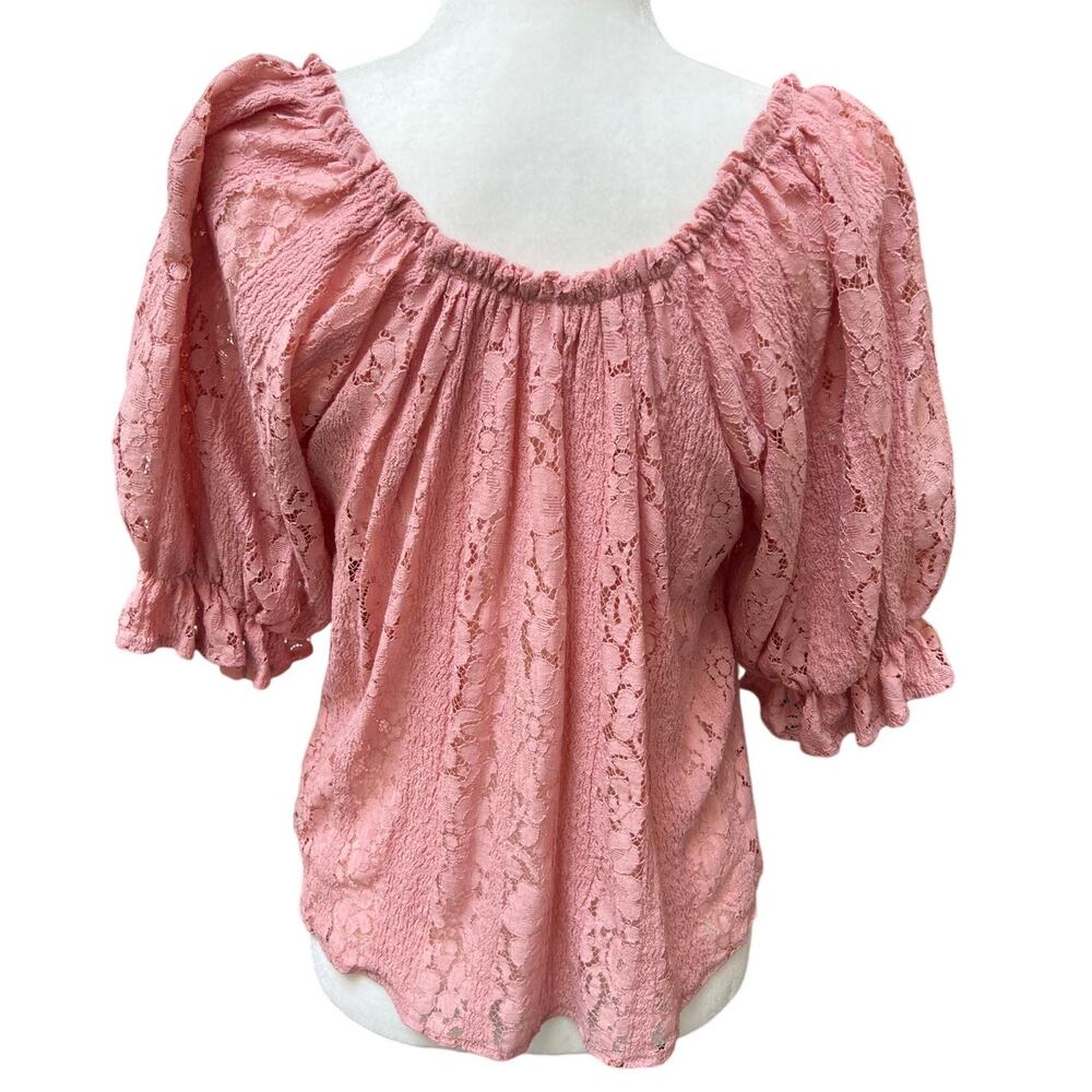 Free People Stacey Pink Lace Convertible Crop Top Off Shoulder Boho Blouse Small - Picture 2 of 4